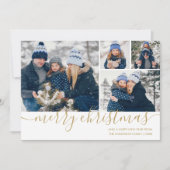 Gouden Script Vrolijk Kerstfeest 4 Foto Vakantie K Feestdagenkaart (Voorkant)