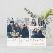 Gouden Script Vrolijk Kerstfeest 4 Foto Vakantie K Feestdagenkaart (Staand voorkant)