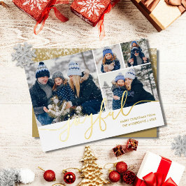 Gouden Script Vrolijke 4 Foto Kerstkaart Goud Folie Feestdagenkaart