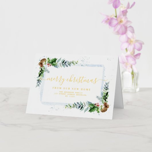 gouden script Vrolijke kerst bewegende aankondigin Folie Feestdagenkaart (Orchidee)