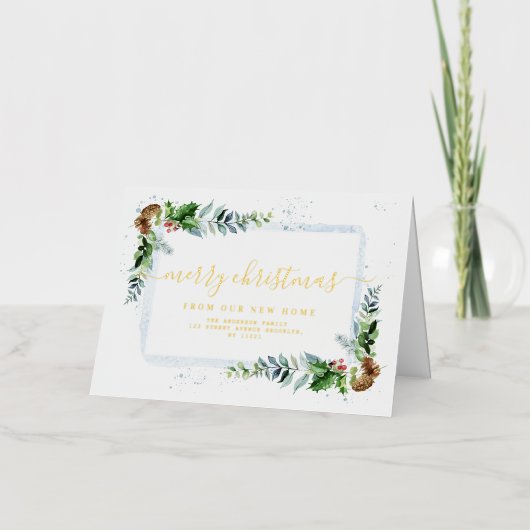 gouden script Vrolijke kerst bewegende aankondigin Folie Feestdagenkaart (Voorkant)