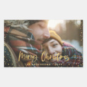 Gouden script vrolijke kerststerren foto elegant rechthoekige sticker (Voorkant)