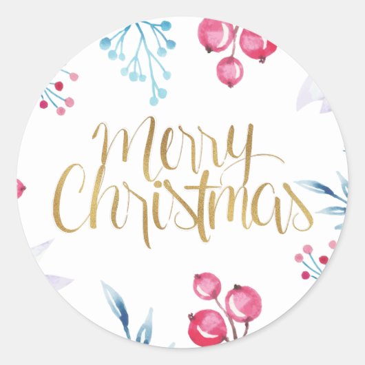 Gouden script waterverf floral kerst sticker (Voorkant)