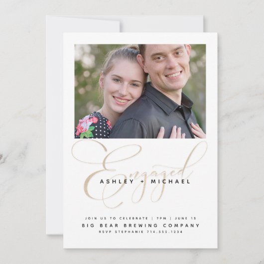 Gouden Script Waterverf Photo Engagement Party Kaart (Voorkant)