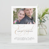 Gouden Script Waterverf Photo Engagement Party Kaart (Staand voorkant)