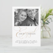 Gouden Script Waterverf Photo Engagement Party Kaart (Staand voorkant)