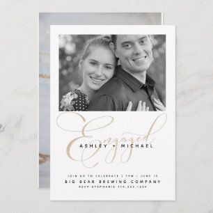 Gouden Script Waterverf Photo Engagement Party Kaart