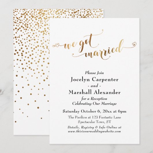 Gouden Script We Got Married Confetti Rugzijde Kaart (Voorkant / Achterkant)