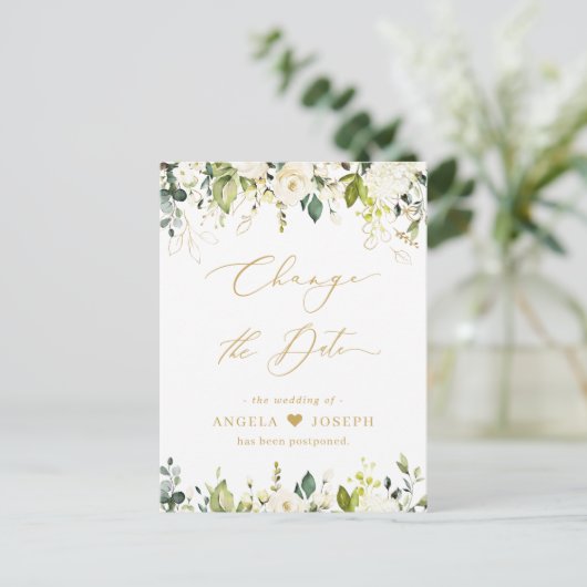 Gouden Script Wijzigingsdatum Groene planten Witte Briefkaart (Staand voorkant)