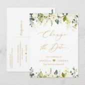 Gouden Script Wijzigingsdatum Groene planten Witte Briefkaart (Voorkant / Achterkant)