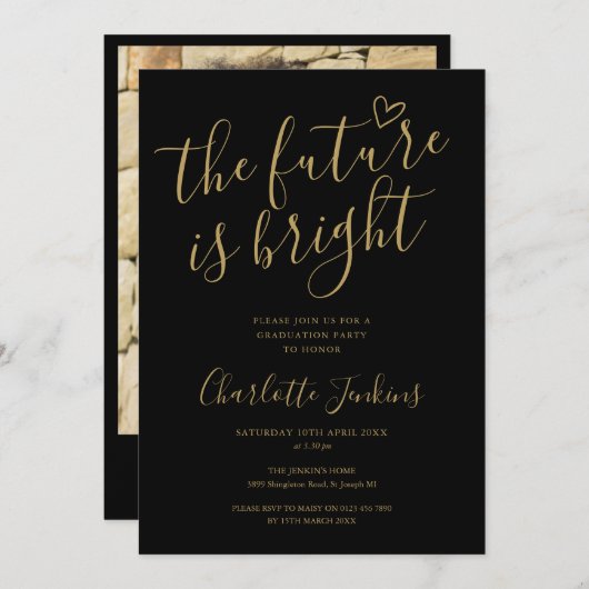 Gouden Scriptie Foto Verjaardagsfeest Kaart (Voorkant / Achterkant)