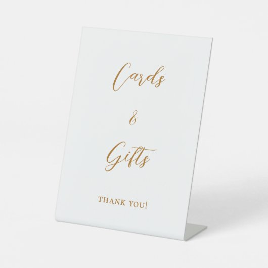 Gouden scriptkaarten cadeauteken reclamebord met voetstuk (Voorkant)