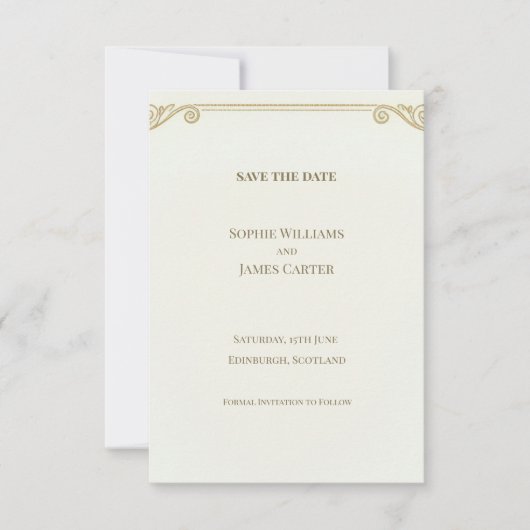 Gouden Scroll Save The Date Kaart (Voorkant)