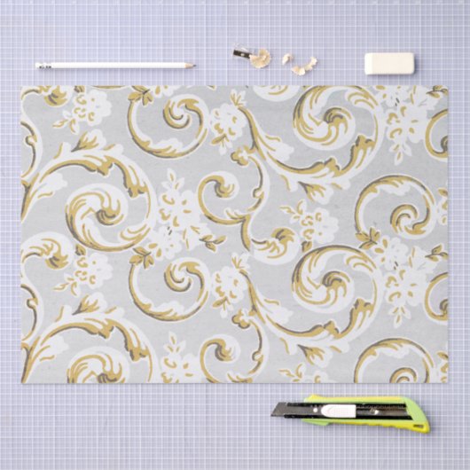 Gouden Scroll Swirl Grijs  Patroon Decoupage Tissuepapier (Craft)