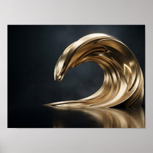 Gouden sculpturale golf op zwarte canvasprint poster