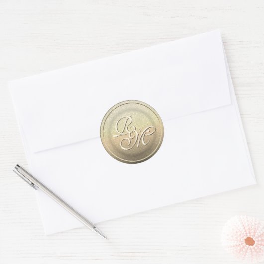 Gouden Seal Glitter Look Monogram Initialen Ronde Sticker (Envelop)