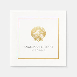 Gouden Seashell Custom Names Strand Bruiloft Servet