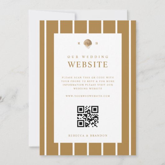 Gouden Seashell Monogram Kust Alles in Een Huwelij Kaart (Achterkant)