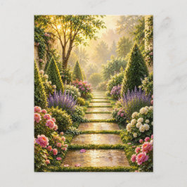 Gouden Secret Garden Path Bloemrijke Wenskaart Briefkaart
