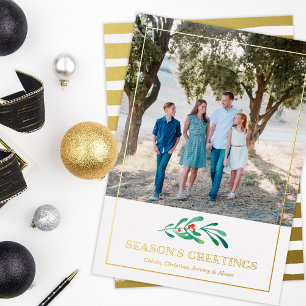 Gouden Seizoengroeten Foto Folie Kerstkaart Feestdagenkaart