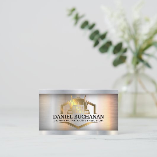 Gouden semi-trucklogo | Metaal Industrieel Visitekaartje (Staand voorkant)