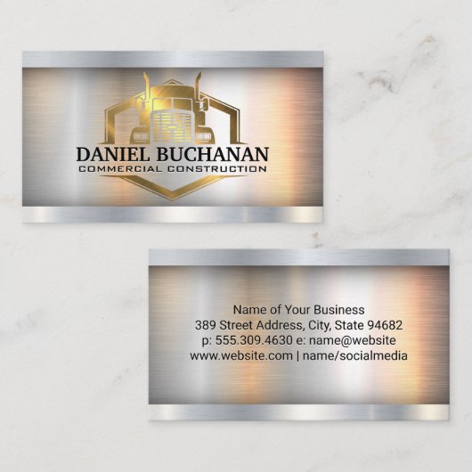 Gouden semi-trucklogo | Metaal Industrieel  Visitekaartje (Voorkant / Achterkant)