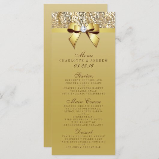 Gouden Sequin Bow Bruiloft Collectie Menu (Voorkant / Achterkant)