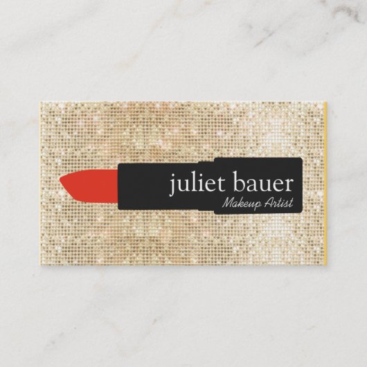 Gouden Sequin Make-up Artiest Lipstick Logo Beauty Visitekaartje (Voorkant)