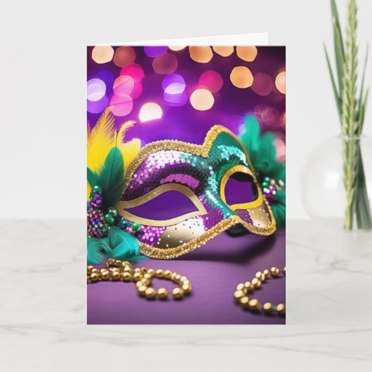 Gouden Sequin Mardi Gras Mask Verjaardag Kaart (Voorkant)