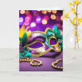 Gouden Sequin Mardi Gras Mask Verjaardag Kaart (Gele Bloem)
