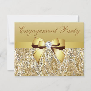 Gouden Sequins, Bow & Diamond Verlovingsfeest Kaart