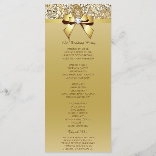Gouden Sequins Diamond Bow Trouwprogramma Programmakaart (Achterkant)
