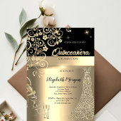 Gouden Sequins Jurk Glas Bloemen Quinceanera Kaart