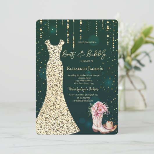 Gouden Sequins Jurk, Laarzen Bloemen Groen Kaart (Staand voorkant)