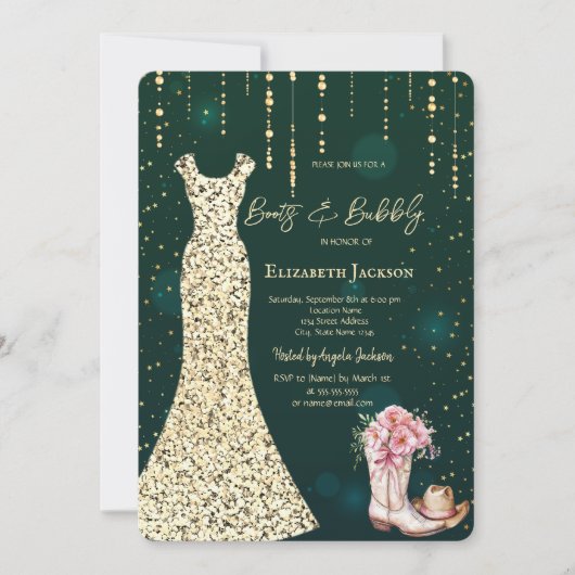 Gouden Sequins Jurk, Laarzen Bloemen Groen Kaart (Voorkant)