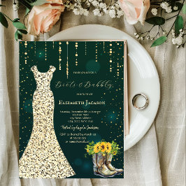 Gouden Sequins Jurk, Laarzen Zonnebloemen Groen Kaart