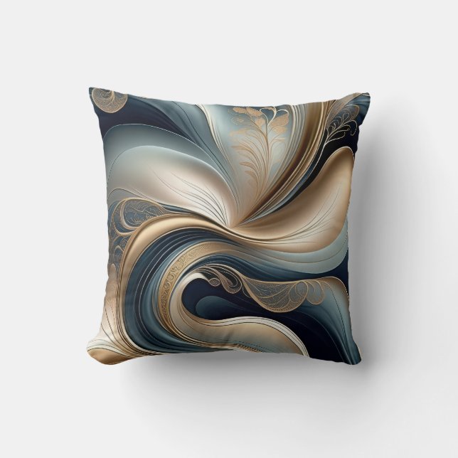Gouden Serenade - Teal en Goud Abstract Kussen (Voorkant)