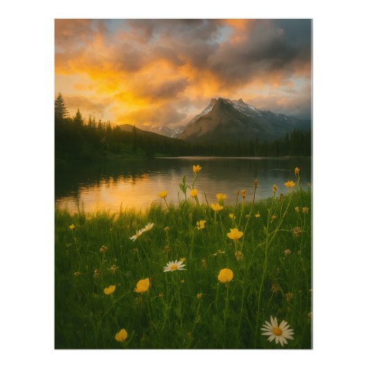 Gouden Sereniteit: Bergmeer Foto Afdruk (Voorkant)