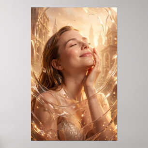 Gouden Sereniteit in een Lichtstad Poster