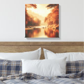 Gouden Sereniteit Rivier Scene – Vintage Canvas Ku Afdruk (Insitu (Slaapkamer))