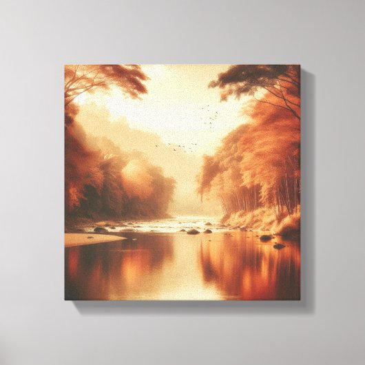 Gouden Sereniteit Rivier Scene – Vintage Canvas Ku Afdruk (Voorkant)