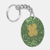 Gouden Shamrock Groene Faux Glitter Sleutelhanger (Voorkant Links)