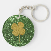 Gouden Shamrock Groene Faux Glitter Sleutelhanger (Achterkant)