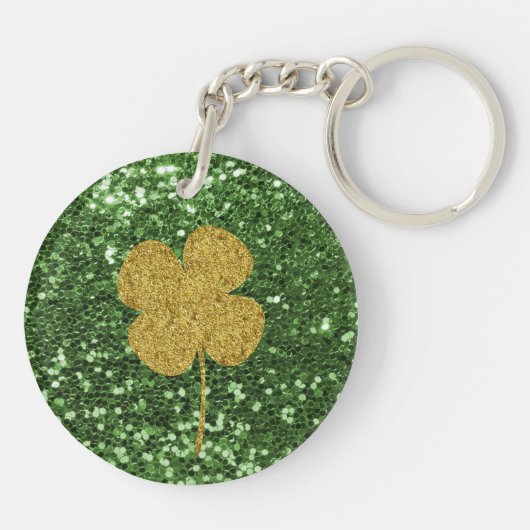 Gouden Shamrock Groene Faux Glitter Sleutelhanger (Achterkant)