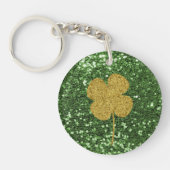 Gouden Shamrock Groene Faux Glitter Sleutelhanger (Voorkant)