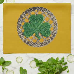 Gouden Shamrock op Keltische knopen keukenhanddoek
