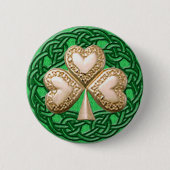 Gouden Shamrock op Keltische Knots Button (Voorkant)