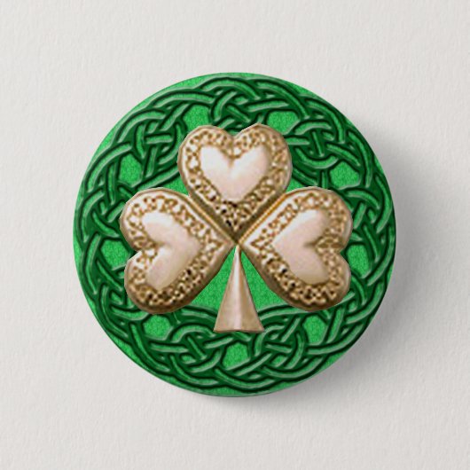 Gouden Shamrock op Keltische Knots Button (Voorkant)