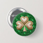 Gouden Shamrock op Keltische Knots Button (Voorkant /achterkant)