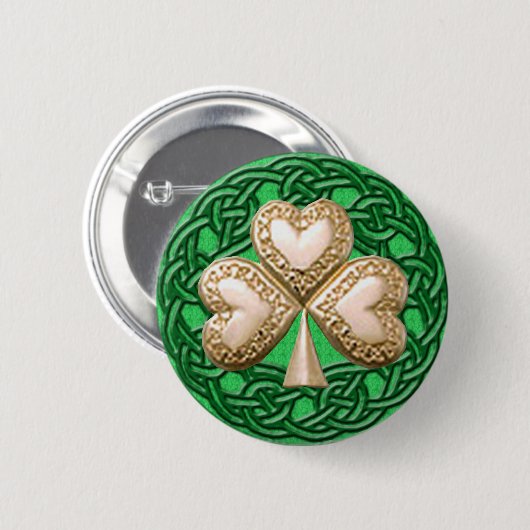 Gouden Shamrock op Keltische Knots Button (Voorkant /achterkant)